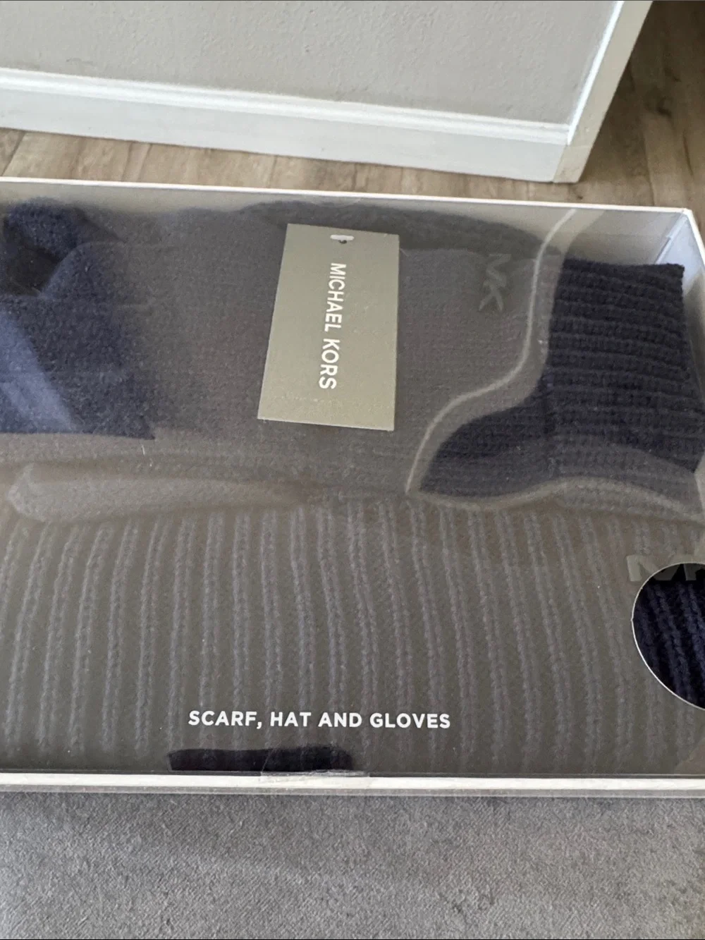 Michael Kors Black Knit Hat, Scarf & Gloves Set